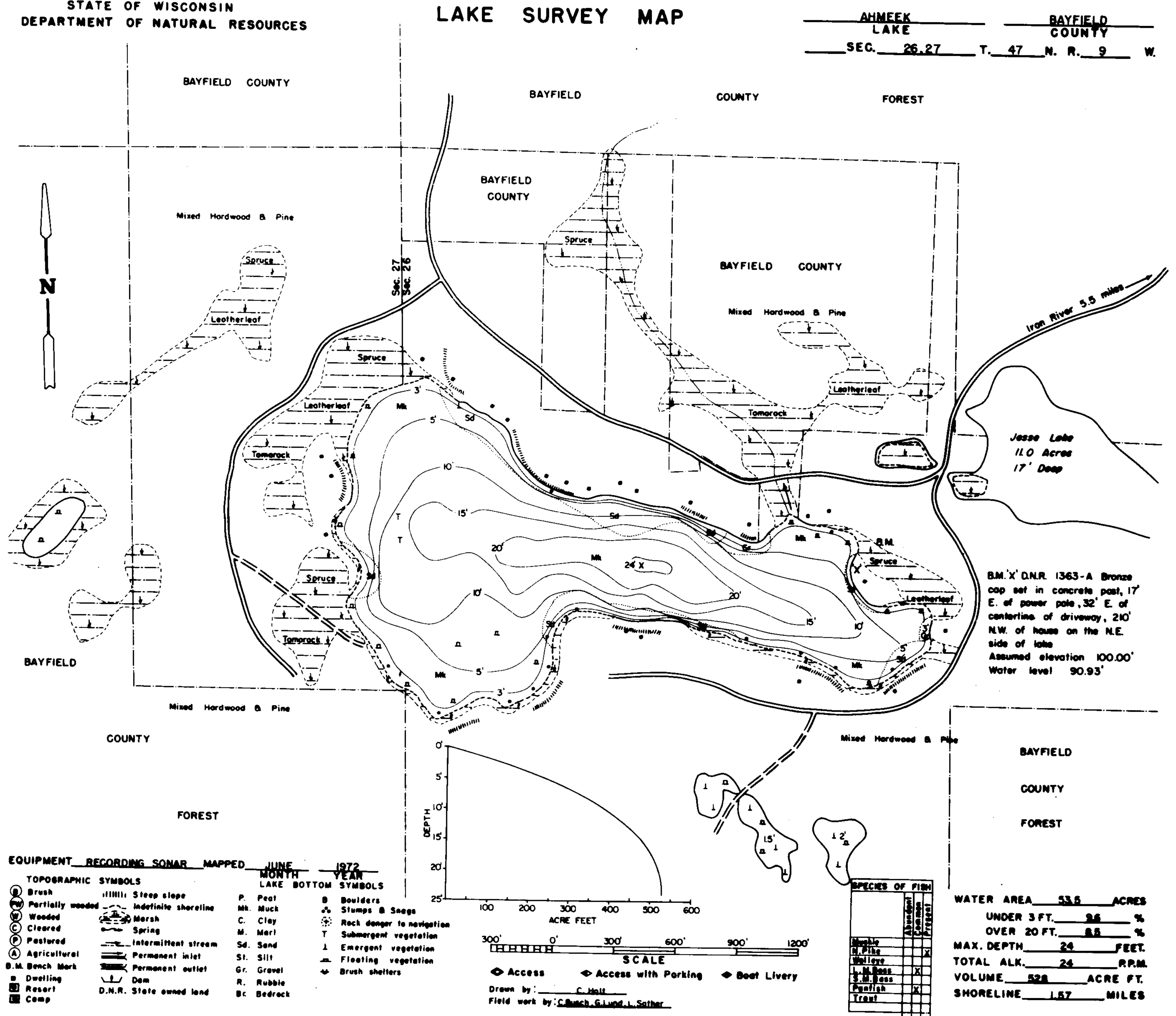 Bathymetric map of Ahmeek Lake